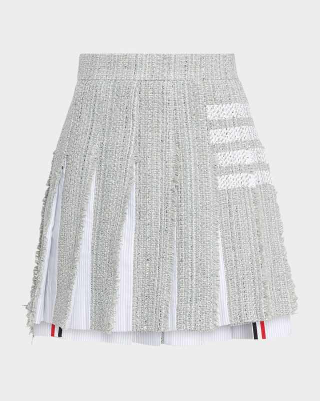 Combo Pleated 4-Bar Tweed Mini Skirt